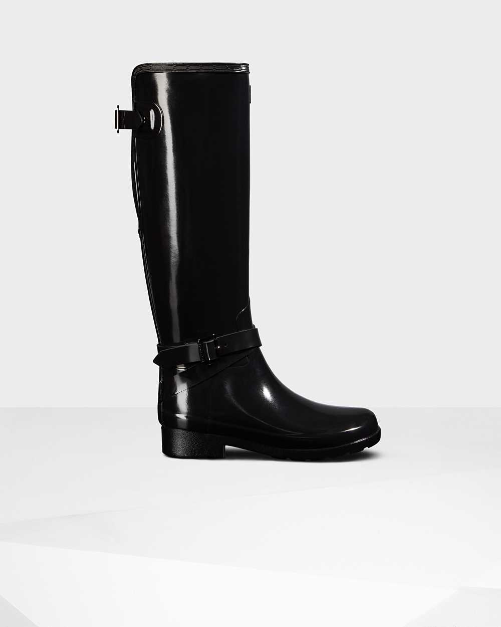 Hunter Refined Adjustable Tall Gloss Women's Rain Boots NZ-21234R Black